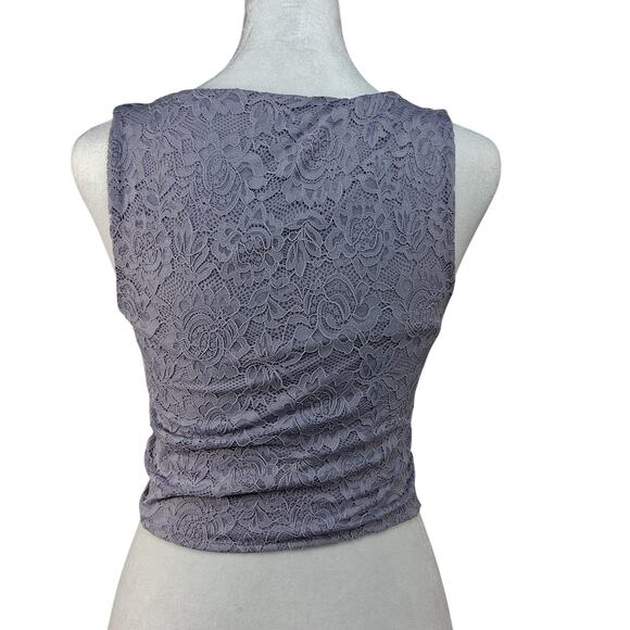 Reoria Lavender Cropped Tank Top Lace Overlay Mixed Media Size S Small V Neck - Picture 6 of 12